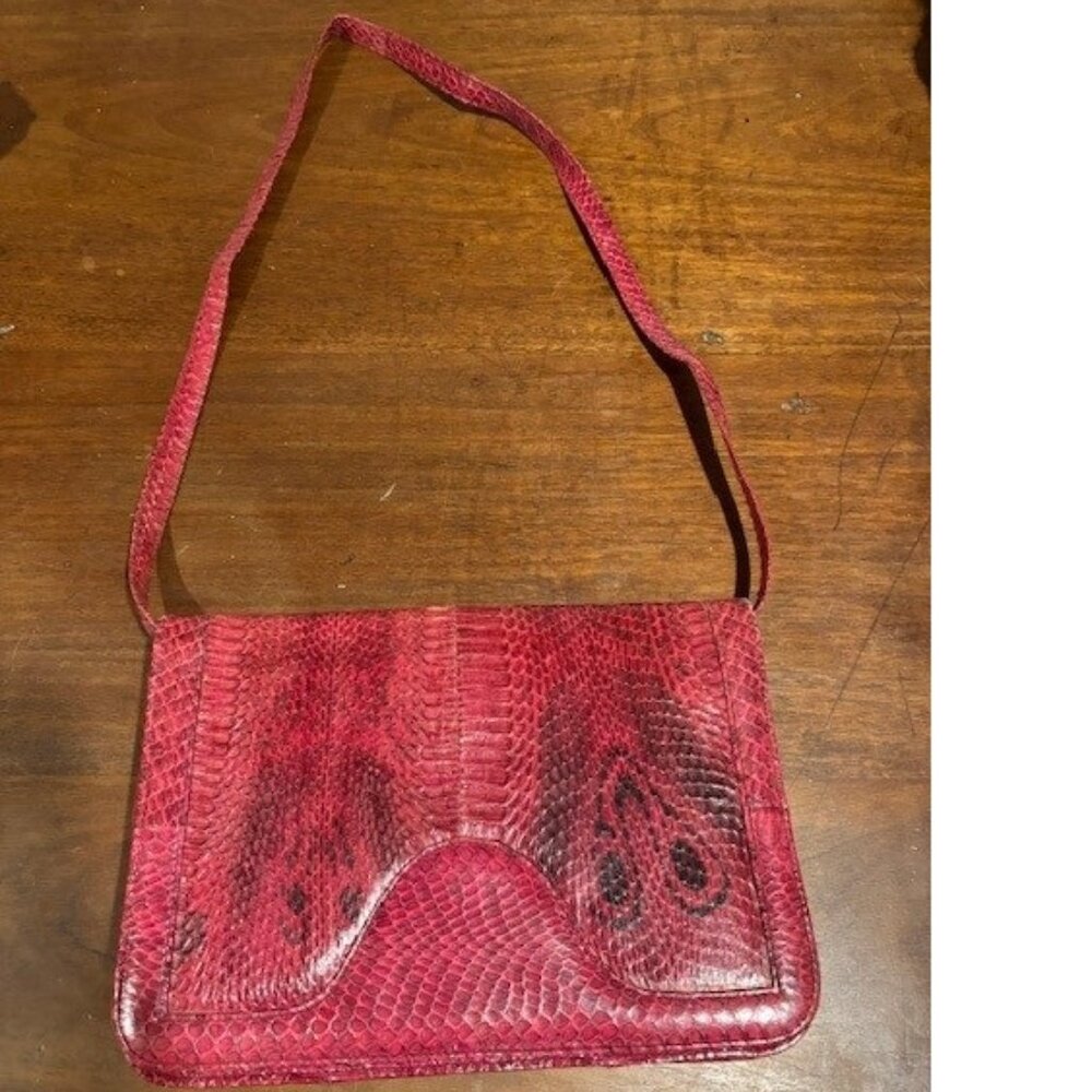Unused, Vintage, Pink Dyed Snakeskin Suede Interior Shoulder Purse
